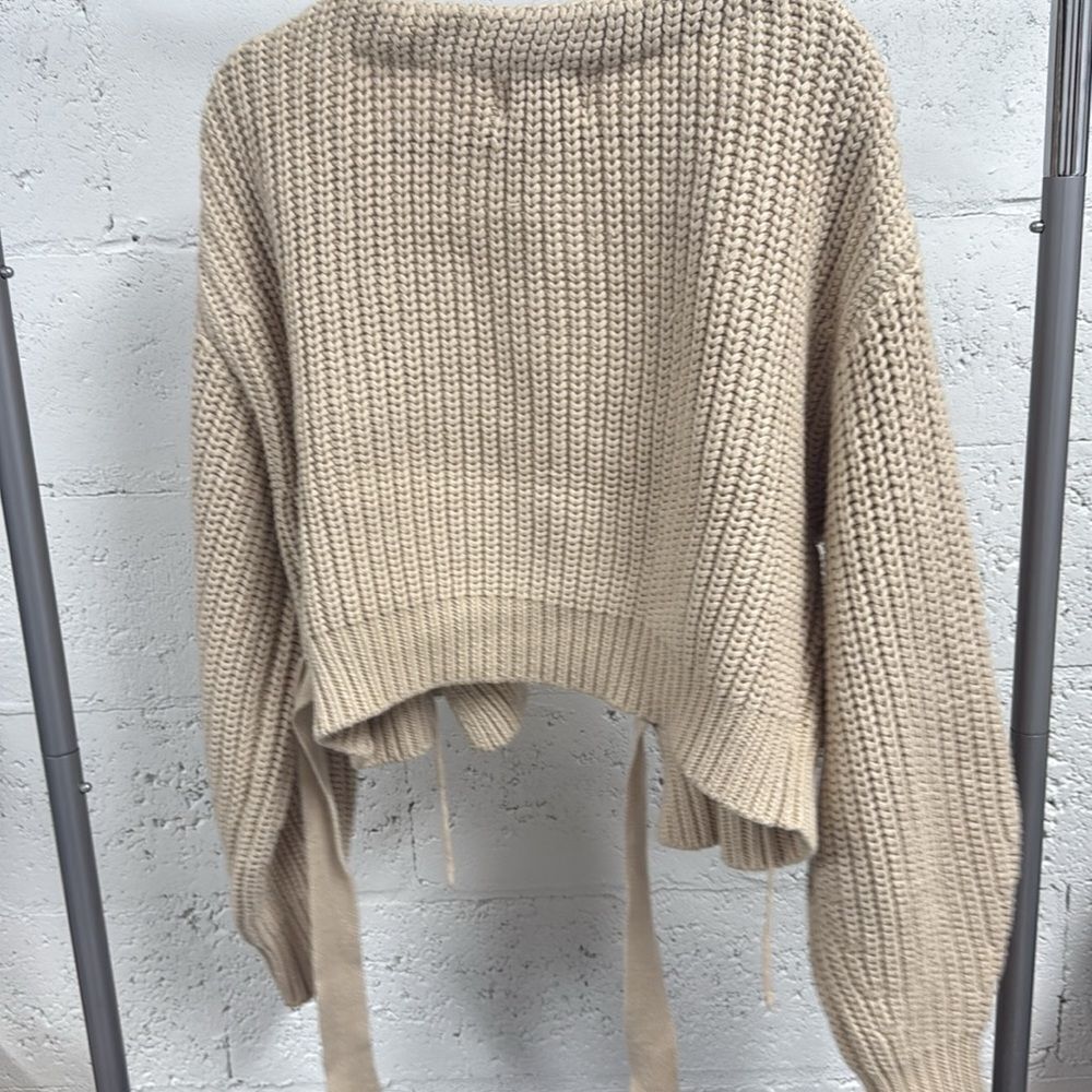 Beige Knit Wrap Sweater - OSCAR - Medium - Open Long Sleeve NEVER Worn - Warm - Picture 5 of 5